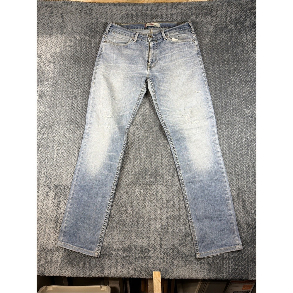 Levi's 519 Extreme Skinny Jeans Men's‎ 33x34 Blue Denim Slim Fit Distressed